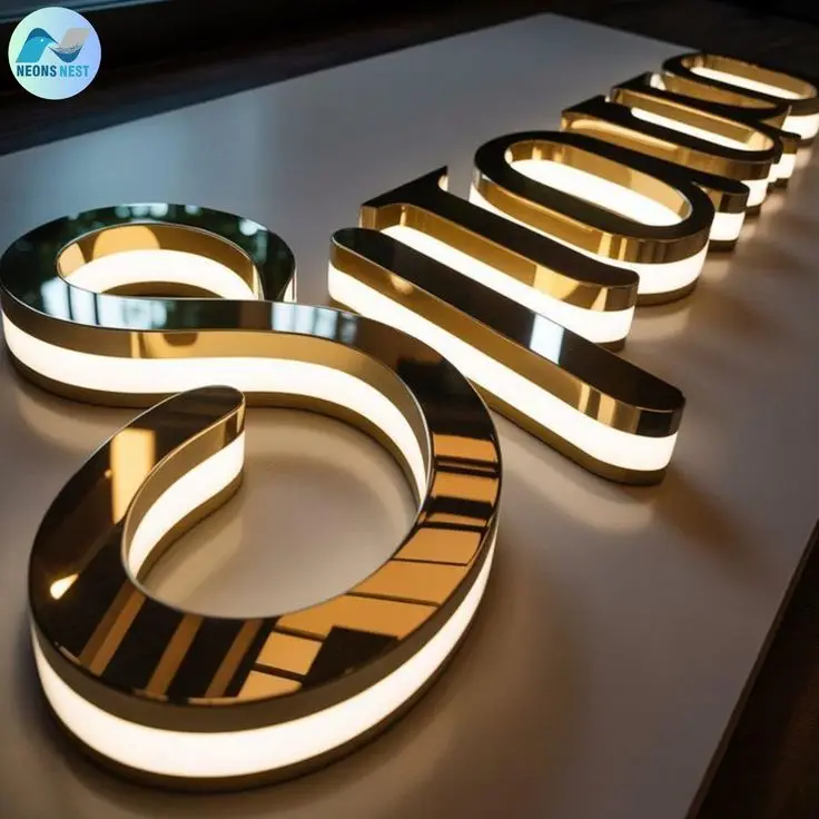 Halo-Lit Steel & Gold Letters — photo 1
