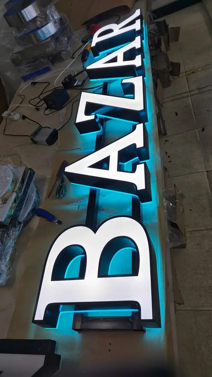 Halo-Lit Steel & Gold Letters — photo 2