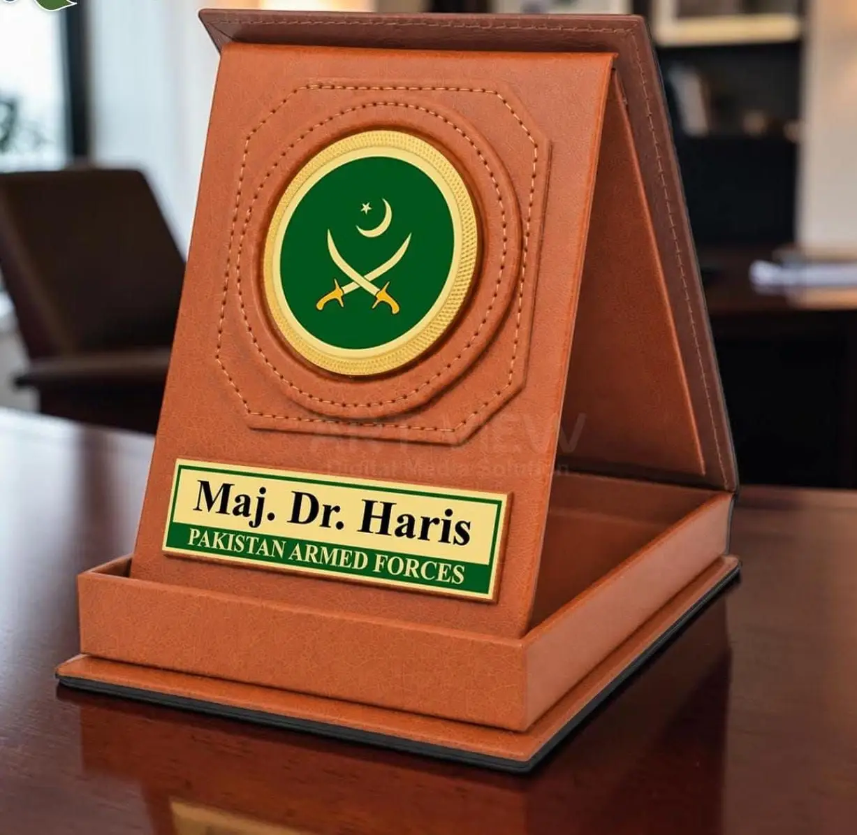 Leatherette Folding Award Stand with Name Plate — photo 2