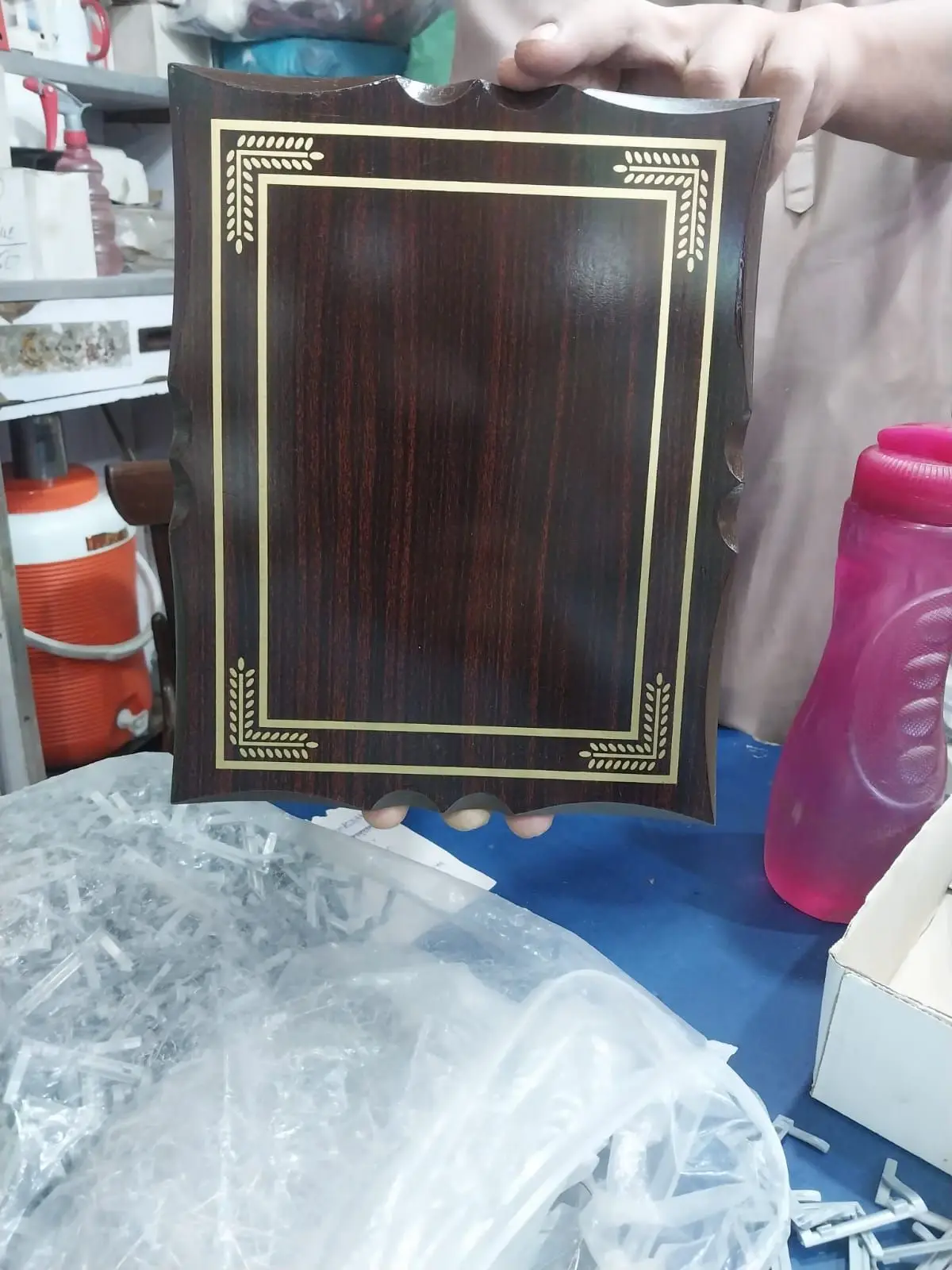 Rosewood Finish Plaque with Gold Border — photo 1